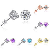 Cubic Zircon (CZ) Stud Earring, Brass, plated, with cubic zirconia, more colors for choice, nickel, lead & cadmium free, 6mm, Sold By Pair