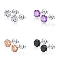 Cubic Zircon (CZ) Stud Earring Brass platinum color plated with cubic zirconia nickel lead & cadmium free 6mm Sold By Pair