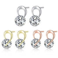 Cubic Zircon (CZ) Stud Earring Brass plated with cubic zirconia nickel lead & cadmium free 8mm Sold By Pair