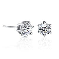 Cubic Zircon (CZ) Stud Earring Brass platinum color plated with cubic zirconia nickel lead & cadmium free 6mm Sold By Pair