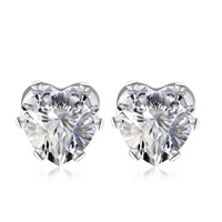 Cubic Zircon (CZ) Stud Earring, Brass, Heart, platinum color plated, with cubic zirconia, nickel, lead & cadmium free, 6mm, Sold By Pair