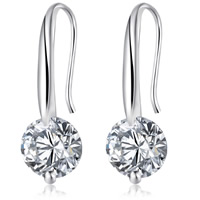 Cubic Zircon (CZ) Drop Earring, Brass, platinum color plated, with cubic zirconia, nickel, lead & cadmium free, 8mm, Sold By Pair