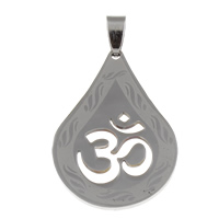 Stainless Steel Pendants, OM Symbol, original color, 27x40x1.50mm, Hole:Approx 4x8mm, 10PCs/Bag, Sold By Bag