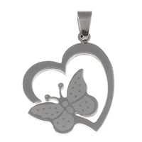 Stainless Steel Heart Pendants, original color, 27.50x32.50x1.50mm, Hole:Approx 4x8mm, 10PCs/Bag, Sold By Bag