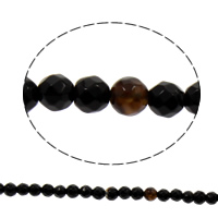 Natürliche schwarze Achat Perlen, Schwarzer Achat, facettierte, 5mm, Bohrung:ca. 1mm, ca. 74PCs/Strang, verkauft per ca. 15 ZollInch Strang