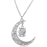 Luminated Necklace Zinc Alloy with Epoxy Sticker & iron chain with 5cm extender chain Moon antique silver color plated oval chain & for woman & hollow lead & cadmium free Sold Per Approx 17.5 Inch Strand