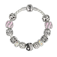 European Bracelet Zinc Alloy with cowhide cord plated & with letter pattern & for woman & enamel & with rhinestone nickel lead & cadmium free Sold By Strand