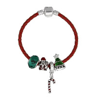 Christmas Holiday Bracelet Zinc Alloy with cowhide cord & Crystal plated charm bracelet & Christmas jewelry & with letter pattern & for woman & enamel & faceted nickel lead & cadmium free Sold By Strand