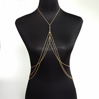 Biżuteria ciała łańcucha, Stop cynku, Platerowane w kolorze złota, owalne łańcucha & dla kobiety, bez zawartości niklu, ołowiu i kadmu, sprzedawane na około 15.5 cal Strand