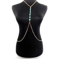 Zinc Alloy Body Chain with Turquoise with 1.5Inch extender chain gold color plated twist oval chain & for woman nickel lead & cadmium free Sold Per Approx 15.5 Inch Strand