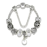 European Bracelet Zinc Alloy with Resin Pearl & brass chain & Crystal plated charm bracelet & snake chain & for woman & enamel & faceted & with rhinestone nickel lead & cadmium free Sold By Strand