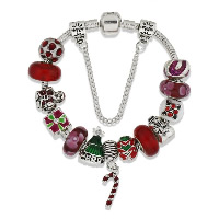 Christmas Holiday Bracelet Zinc Alloy with brass chain & Lampwork Christmas Candy Cane plated charm bracelet & Christmas jewelry & snake chain & with letter pattern & for woman & enamel & with rhinestone nickel lead & cadmium free Sold By Strand