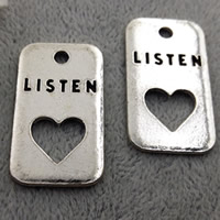 Tibetan Style Message Pendants, Rectangle, antique silver color plated, with letter pattern, lead & cadmium free, 18x32mm, Hole:Approx 2mm, 20PCs/Bag, Sold By Bag