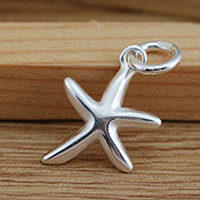 Brass Jewelry Pendants, Starfish, real silver plated, lead & cadmium free, 11x2mm, Hole:Approx 2.5-3mm, Sold By PC