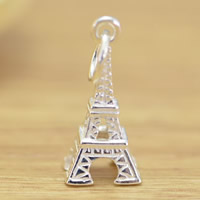 Brass Jewelry Pendants, Tower, real silver plated, lead & cadmium free, 17.5x7mm, Hole:Approx 2.5-3mm, Sold By PC