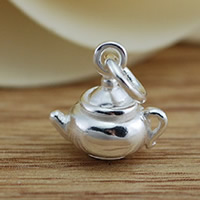 Brass Jewelry Pendants, Teapot, real silver plated, lead & cadmium free, 8x10mm, Hole:Approx 2.5-3mm, Sold By PC