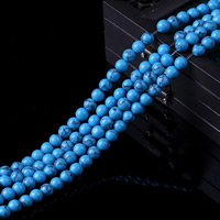 Perles turquoises, turquoise synthétique, Rond, bleu, 4mm, Trou:Environ 1mm, Longueur Environ 15 pouce, 10Strandstoron/sac, Environ 90PC/brin, Vendu par sac
