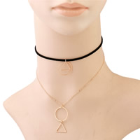 Zinc Alloy Choker Necklace with Velveteen Cord with 2Inch extender chain gold color plated for woman &  nickel lead & cadmium free Sold Per Approx 12 Inch Strand