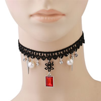 Lace Choker Necklace, with Crystal & Plastic Pearl & Tibetan Style, with 2Inch extender chain, platinum color plated, for woman & faceted & with rhinestone, nickel, lead & cadmium free, Sold Per Approx 12 Inch Strand