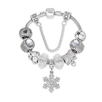 European Bracelet Zinc Alloy with brass chain & Crystal Snowflake plated charm bracelet & snake chain & for woman & enamel & faceted & with rhinestone nickel lead & cadmium free Sold By Strand