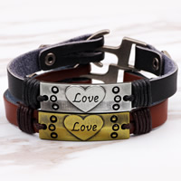 Unisex Bracelet Cowhide with Linen & Zinc Alloy word love plated with heart pattern nickel lead & cadmium free 13mm Sold Per Approx 8 Inch Strand