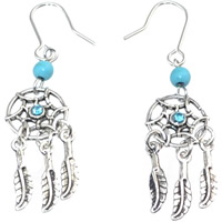 Zinc Alloy Drop Earring with Turquoise brass earring hook antique silver color plated for woman & with rhinestone nickel lead & cadmium free 50mm Sold By Pair