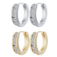 Brass Huggie Hoop Earring plated for woman & with cubic zirconia lead & cadmium free 10-12mm Sold By Pair
