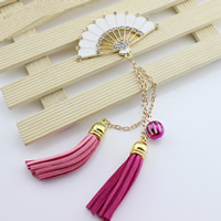 Mobile Phone DIY Decoration Zinc Alloy with ABS Plastic Pearl & Velveteen Cord Fan gold color plated enamel & with rhinestone lead & cadmium free Sold By Bag