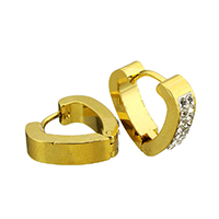 Stainless Steel Huggie Hoop Earring, with Rhinestone Clay Pave, gold color plated, 4x14x15mm, 12Pairs/Bag, Sold By Bag