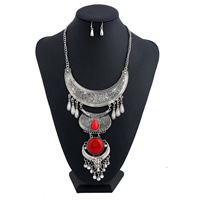Tibetan Style Jewelry Sets, earring & necklace, with Resin, with 1.95 lnch extender chain, plated, twist oval chain & for woman, nickel, lead & cadmium free, Length:Approx 15.7 Inch, Sold By Set
