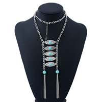 Sweater Chain Necklace Zinc Alloy with Turquoise with 6.2 lnch extender chain Tassel platinum color plated twist oval chain & for woman nickel lead & cadmium free Sold Per Approx 25 Inch Strand