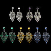 Crystal Earrings, Tibetan Style, with Crystal, brass post pin, plated, for woman & faceted & with rhinestone, more colors for choice, nickel, lead & cadmium free, 30x80mm, Sold By Pair