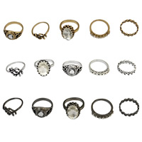 Tibetan Style Ring Set, with Crystal, plated, for woman & faceted & with rhinestone, more colors for choice, nickel, lead & cadmium free, US Ring Size:4.5-6.5, 5PCs/Set, Sold By Set