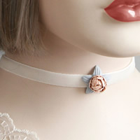 Velveteen Ribbon Choker Necklace, med Spun Silk & Zinc Alloy, med 3.5Inch extender kæde, sølvfarvet forgyldt, for kvinde, nikkel, bly & cadmium fri, 10mm, Solgt Per Ca. 11 inch Strand