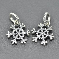 Thailand Sterling Silver European Pendant, Snowflake, Christmas jewelry & without troll & with cubic zirconia, Hole:Approx 4.5-5mm, Sold By PC