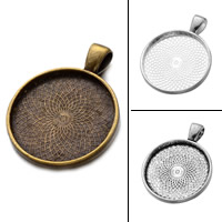 Tibetan Style Pendant Cabochon Setting, Flat Round, plated, more colors for choice, lead & cadmium free, 35.6x27.7mm, Hole:Approx 4mm, Inner Diameter:Approx 25mm, 100PCs/Bag, Sold By Bag