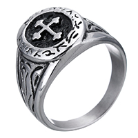 Unisex Finger Ring, Stainless Steel, with Velveteen, with cross pattern & blacken, 18mm, US Ring Size:11, Sold By PC