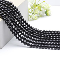 Natürliche schwarze Achat Perlen, Schwarzer Achat, rund, verschiedene Größen vorhanden, Länge:ca. 15.5 ZollInch, ca. 2SträngeStrang/Tasche, verkauft von Tasche