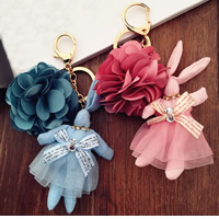 Bag Purse Charms Keyrings Keychains Zinc Alloy with Etamine & Chiffon & Satin Ribbon & Velveteen gold color plated with rhinestone nickel lead & cadmium free 160mm Sold By PC