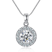 Cubic Zirconia Brass Pendants Flat Round platinum plated with cubic zirconia lead & cadmium free Approx 2-4mm Sold By Bag