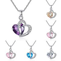 Cubic Zirconia Brass Pendants, Heart, platinum plated, with cubic zirconia, more colors for choice, lead & cadmium free, 25x20mm, Hole:Approx 2-4mm, 3PCs/Bag, Sold By Bag