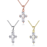 Cubic Zirconia Brass Pendants, Cross, plated, with cubic zirconia, more colors for choice, lead & cadmium free, 12x22mm, Hole:Approx 2-3mm, 3PCs/Bag, Sold By Bag