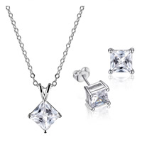 Brass Jewelry Set earring & necklace Rhombus platinum plated oval chain & for woman & with cubic zirconia lead & cadmium free  Length Approx 17.5 Inch Sold By Set