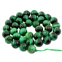 Tiger Eye pärlor, Rund, naturlig, olika storlek för val, grön, Hål:Ca 1mm, Såld Per Ca 15 inch Strand