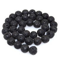Prirodni Lava perle, Krug, različite veličine za izbor, crn, Rupa:Približno 1mm, Prodano Per Približno 15 inčni Strand