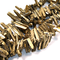 Natürlicher Quarz Perle, goldfarben plattiert, facettierte, 25-45x7-9x8-9mm, Bohrung:ca. 1mm, ca. 48PCs/Strang, verkauft per ca. 16 ZollInch Strang