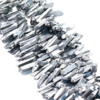quarzo naturale perla, placcato color argento, sfaccettati, 13-37x6-8x8-10mm, Foro:Appross. 1mm, Appross. 60PC/filo, Venduto per Appross. 16 pollice filo