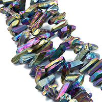 Natürlicher Quarz Perle, bunte Farbe plattiert, facettierte, 14-26x8-12x8-12mm, Bohrung:ca. 1mm, ca. 52PCs/Strang, verkauft per ca. 16 ZollInch Strang