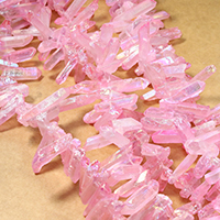 Natürliche gefärbten Quarz Perlen, Natürlicher Quarz, facettierte, Rosa, 17-38x5-10x4-8mm, Bohrung:ca. 1mm, ca. 66PCs/Strang, verkauft per ca. 16 ZollInch Strang