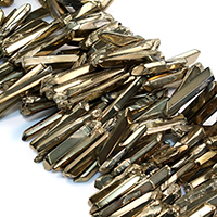 Natürlicher Quarz Perle, antike Bronzefarbe plattiert, facettierte, 18-46x7-9x6-9mm, Bohrung:ca. 1mm, ca. 48PCs/Strang, verkauft per ca. 16 ZollInch Strang